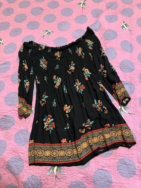 Target Black Floral Boho Mini Dress with Multicolor Print